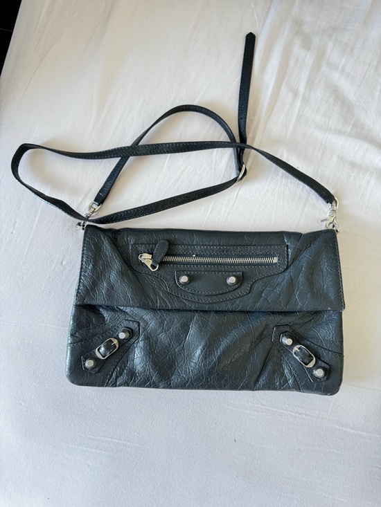 Balenciaga Handbags - Balenciaga Black Leather Fold-Over Crossbody with Silver Hardware